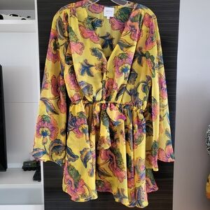 Misa Los Angeles Yellow Floral Dress with Pink and Blue Accents